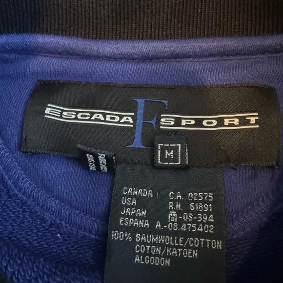 Escada Sport Men's Embroidered Sweatshirt Size M Blue Black Academia Collared - Picture 4 of 7